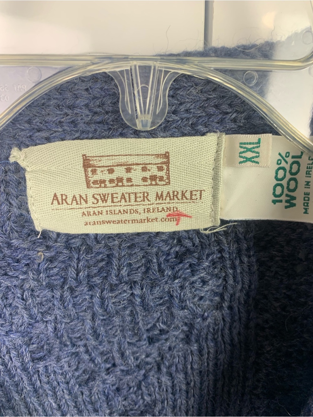 Aran Crafts Irish Wool Sweater Cardigan Mens XXL Blue Gray Cable Knit Leather - Picture 3 of 7